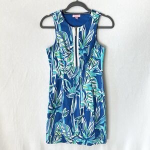 LILY PULITZER Shift Dress Blue Crush Women's Size 0 (XS) Front Side Zip Cut Out